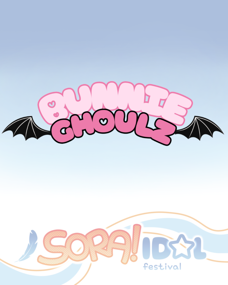 Pink bubble text reading “Gummie Ghoul” with black bat wings on each side
